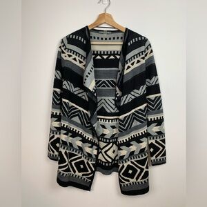 Smartwool Open Cardigan Sweater Merino Blend Black White Southwestern Size Small